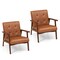 Light Brown PVC Rubber Wood Tufted Accent Chair with Cushioned Seat